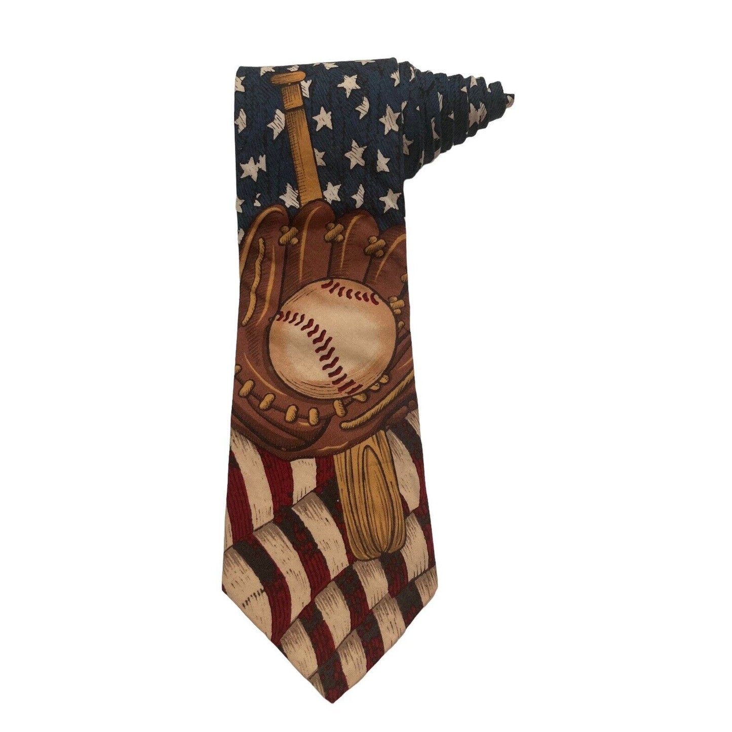 County Seat Baseball Glove Bat Ball American Flag Novelty Necktie Cotton