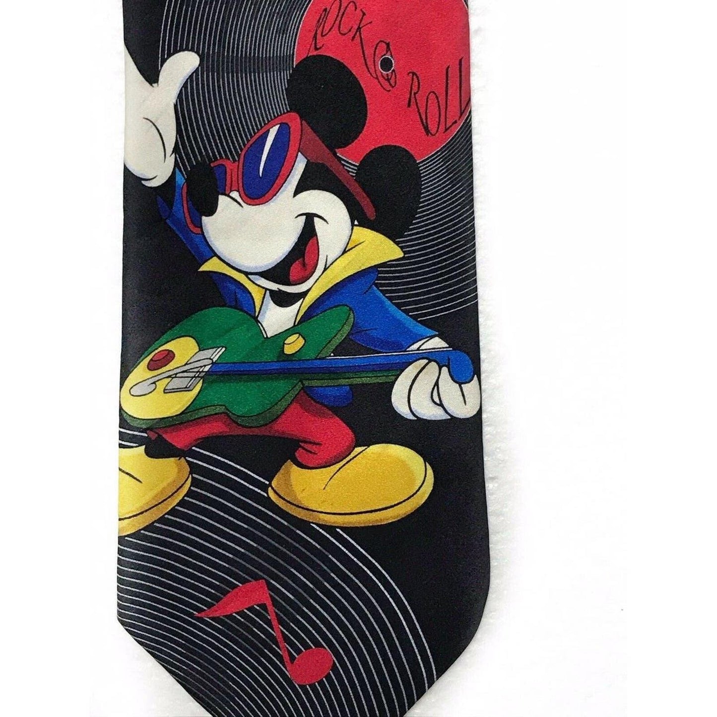 Disney Mickey Unlimited Mickey Mouse Rock Roll Record Guitar Vintage Tie Cartoon
