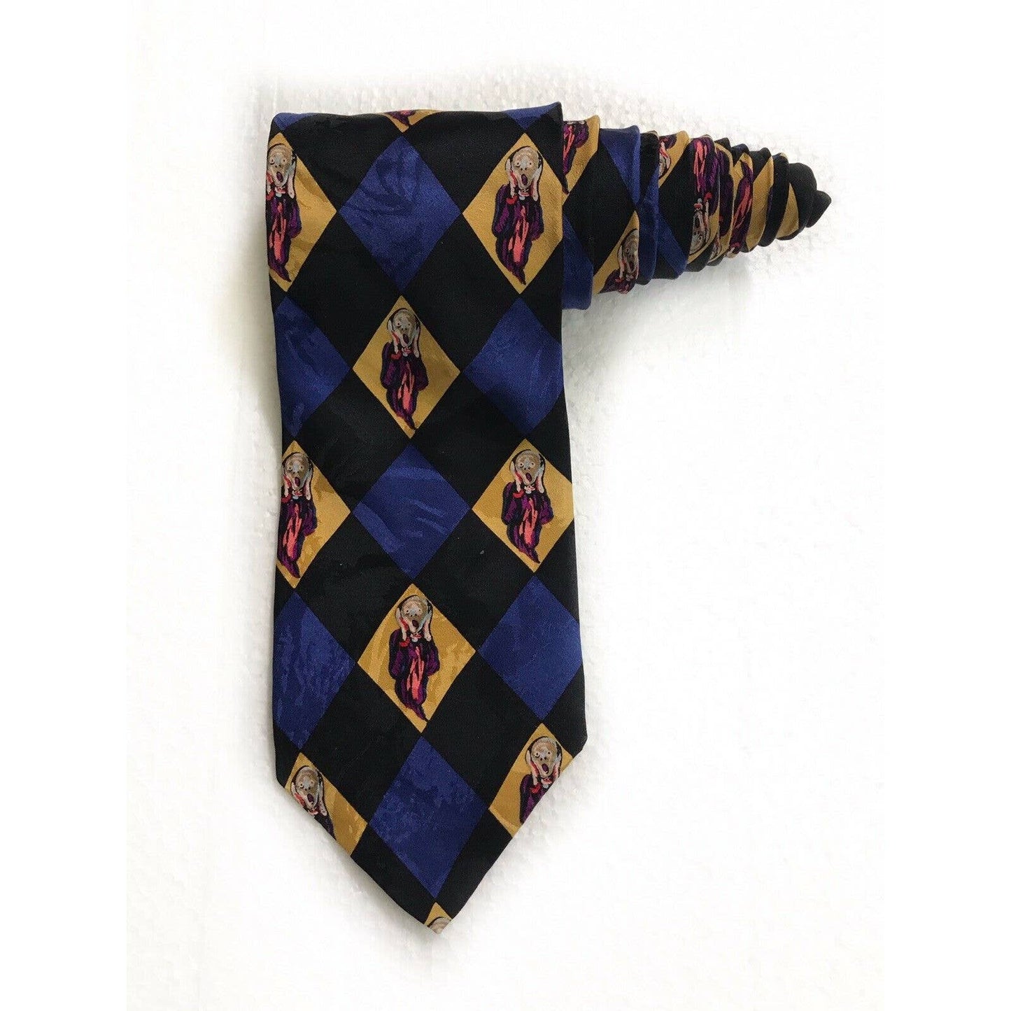 Ralph Marlin The Scream Diamond Pattern 100% Silk Vintage Mens Tie Novelty