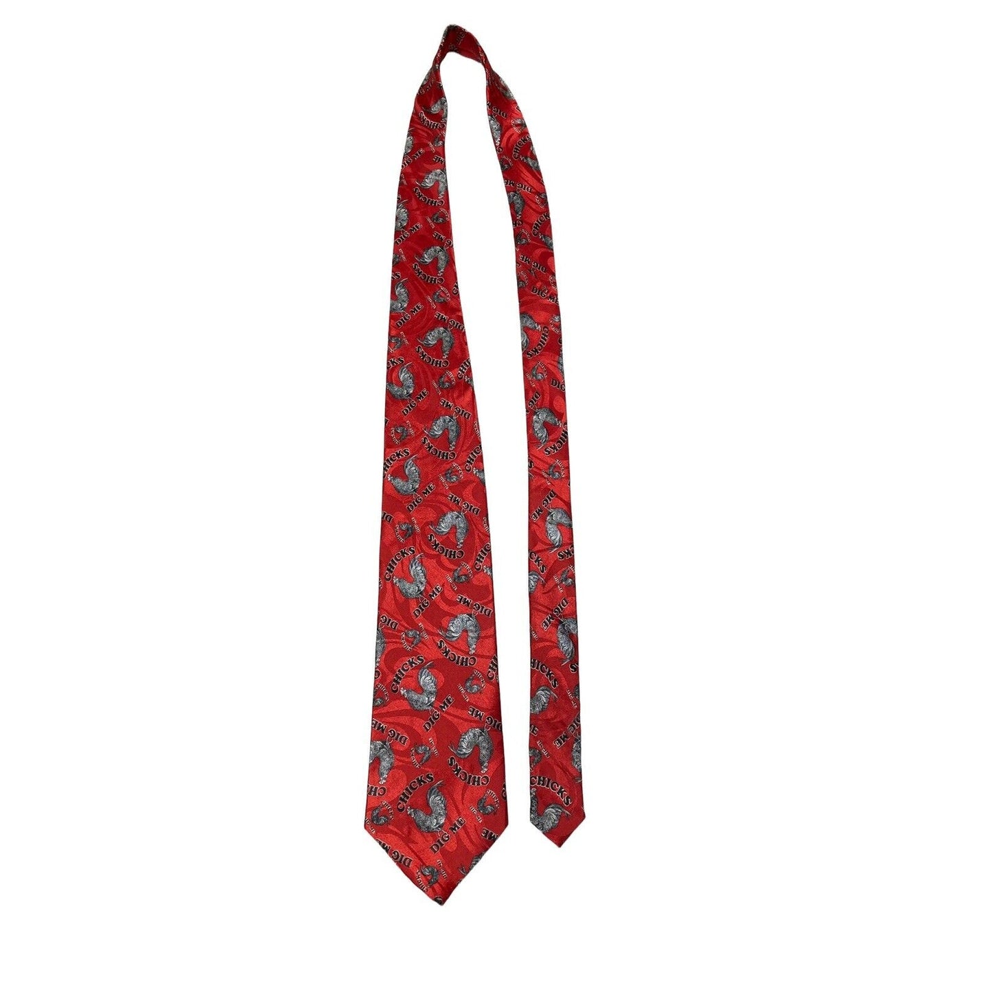 Roberto Cellini Chicks Dig Me Rooster Novelty Necktie Red Polyester