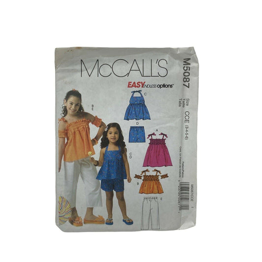 McCalls Pattern M5087 Girls Dress Tops Armbands Shorts Capri Pants Sewing 3-6