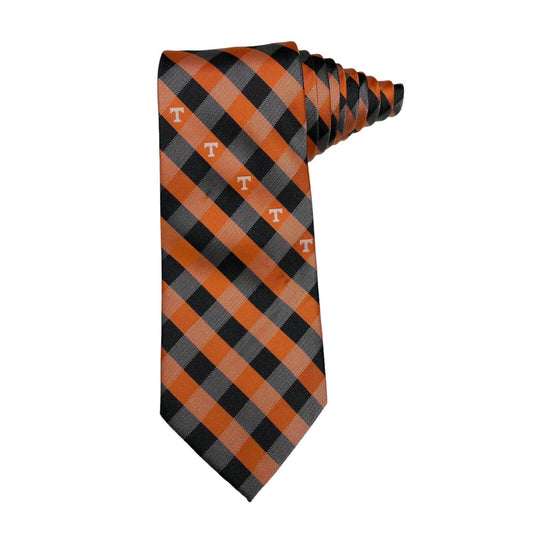 Eagle Wings University Of Tennessee Logo Checkered Novelty Necktie Orange Black