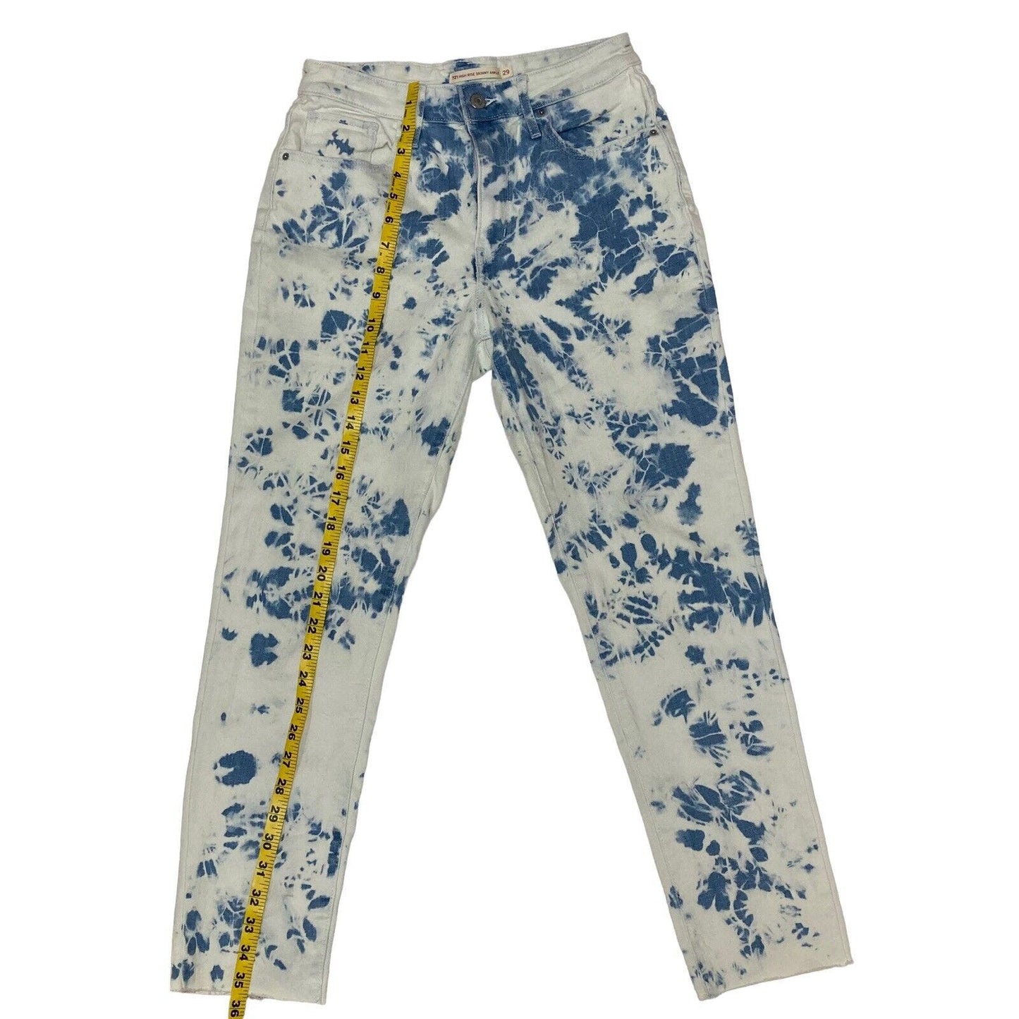 Levi’s 721 High Rise Skinny Blue Tie Dye Raw Hem Jeans Size 29