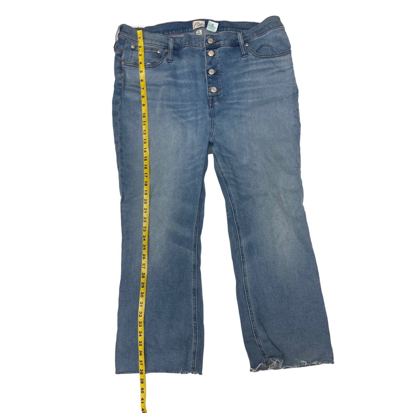 J Crew 10” Billie Demi Boot Crop Rae Hem Button Fly Light Wash Denim Jeans Sz 35