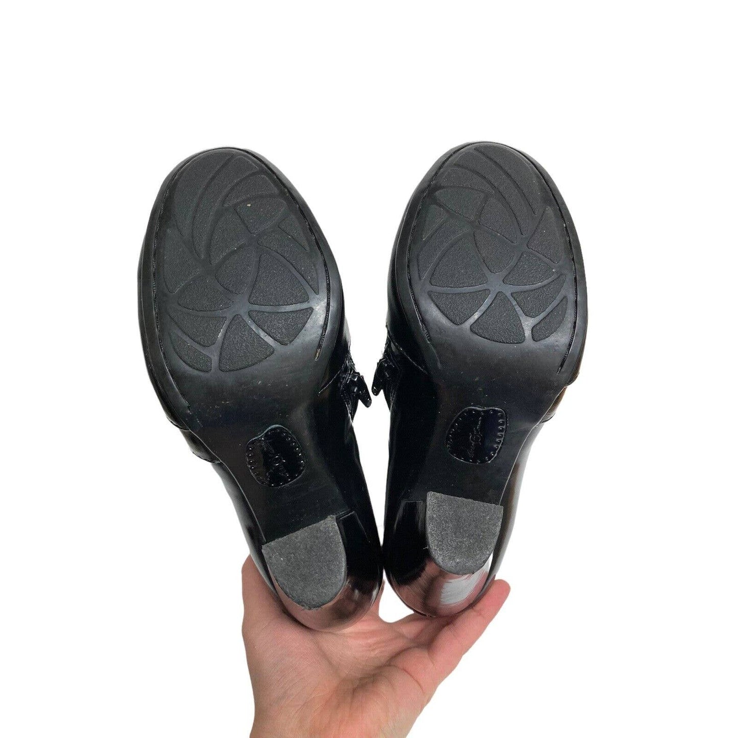 Born Crown Emie Ankle Booties Patent Box Calf Leather Boots Black Buckle sz 6.5