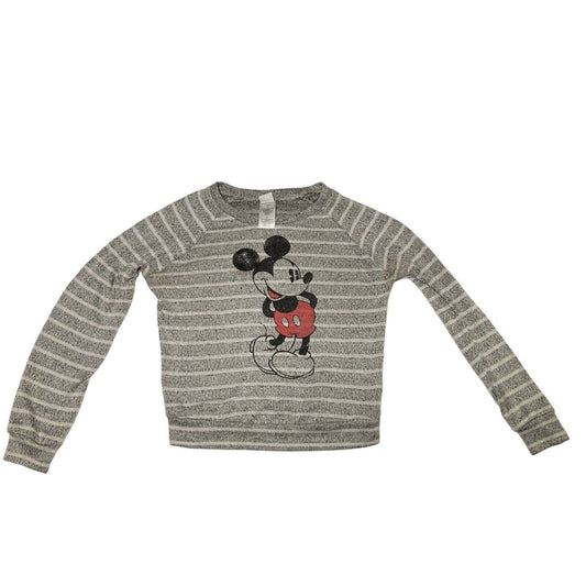 Disney Mickey Mouse Junior Gray White Striped Long Sleeve Sweater Size Medium