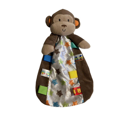 Taggies Brown Monkey Lovey Baby Security Blanket Satin Stars Rattle 12” Long