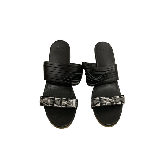 Teva Women Size 11 Arrabelle Black Leather Cork Wedge Aztec Slides Sandals