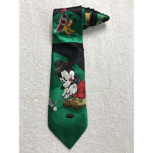 Disney Mickey Unlimited Mickey Mouse Pluto Golfing Vintage Novelty Necktie Silk
