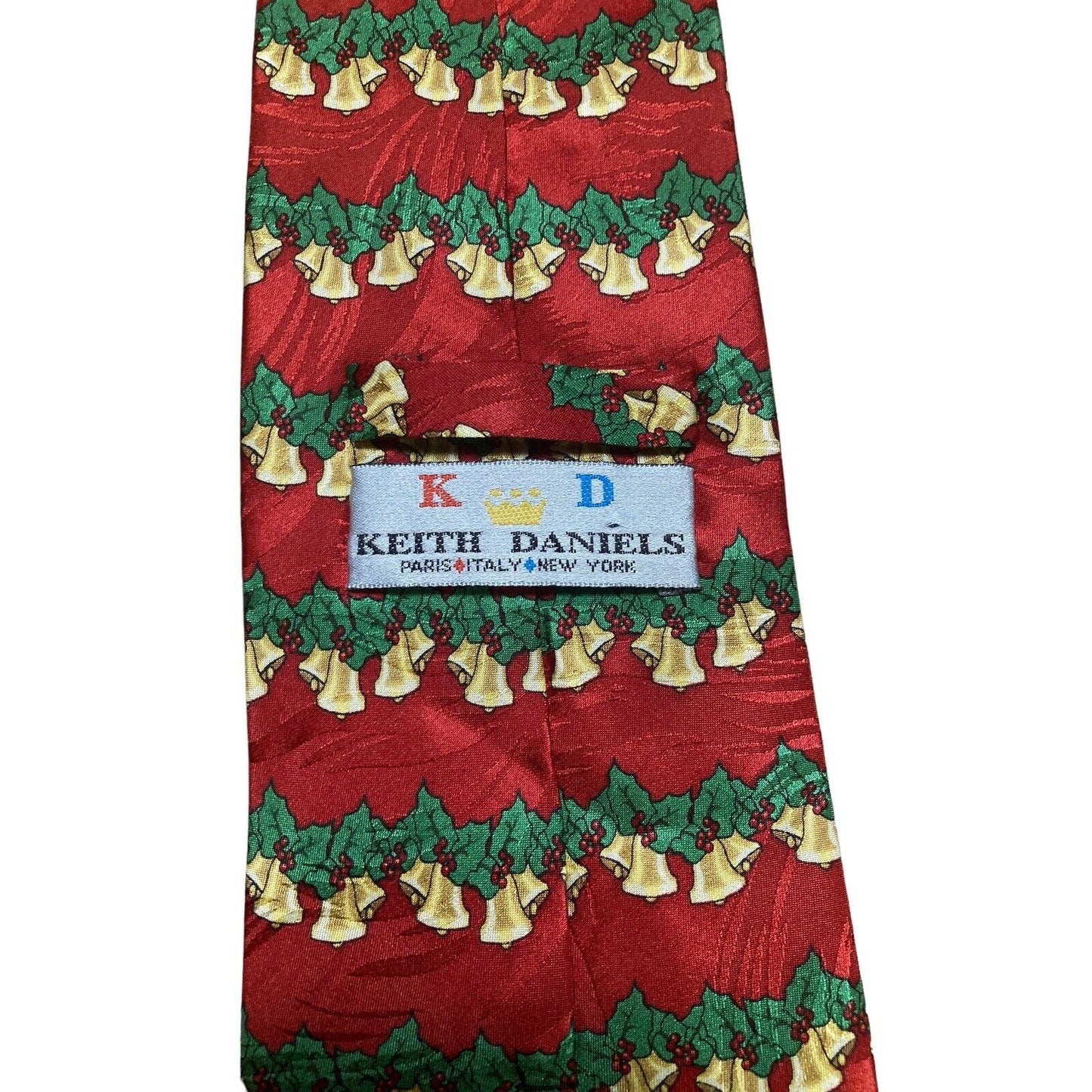 Keith Daniels Holiday Christmas Bells Holly Vintage Novelty Necktie 100% Silk