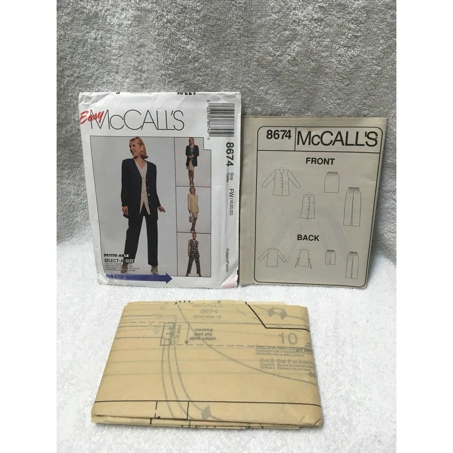 8674 MCCALLS MISSES JACKET/VEST/PULL-ON PANTS/SKIRT Sewing Pattern Size 18-22