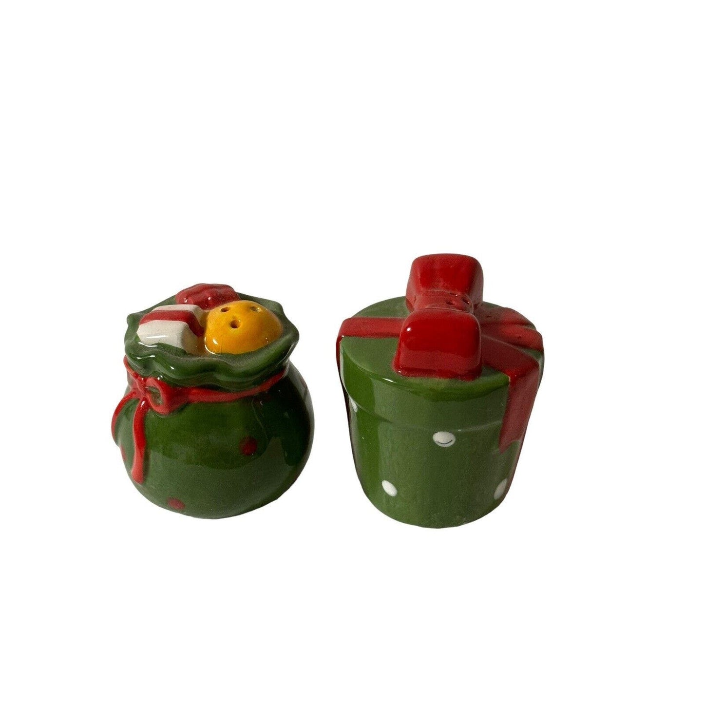 Christmas Presents Sack For Of Presents Ceramic Salt And Pepper Shakers 2”