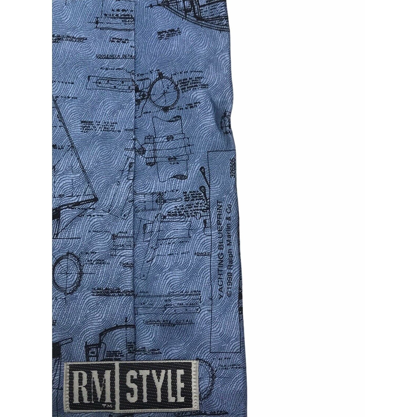 Ralph Marlin RM Style Yachting Blueprints Vintage Novelty 100% Silk Necktie