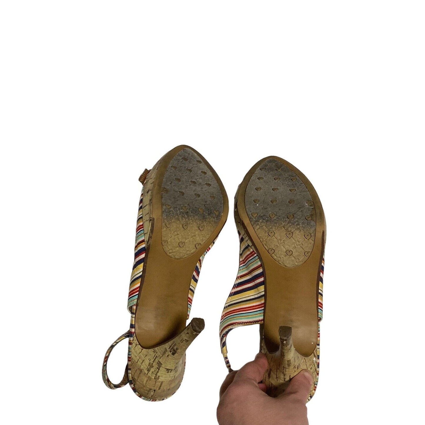 Candie's Kennady Stripe, 10 M, Sling Back, Peep Toe, Cork Platform, Heels, Shoes
