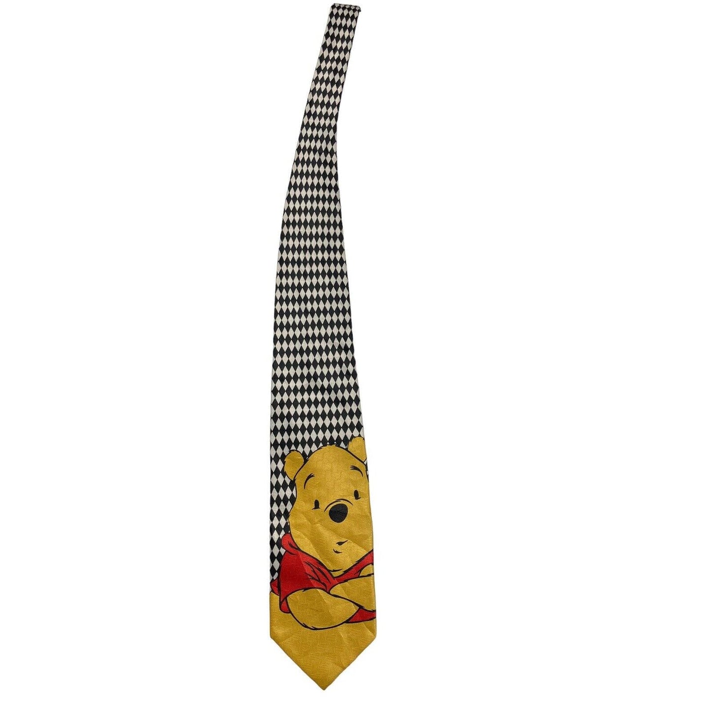 Disney Winnie The Pooh Black White Diamond Pattern Vintage Novelty Necktie