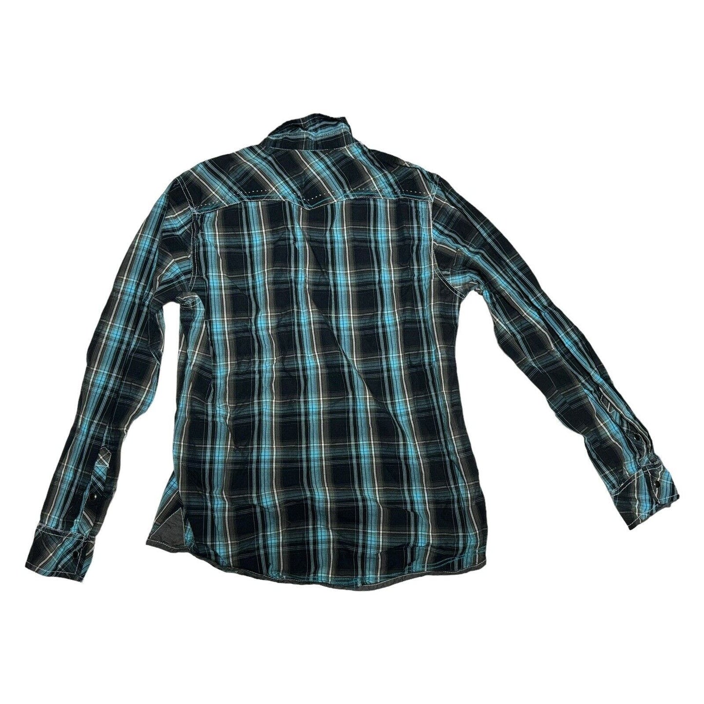 Buckle BKE West Alton Blue Plaid Long Sleeve Shirt Pearl Snaps Medium B2230