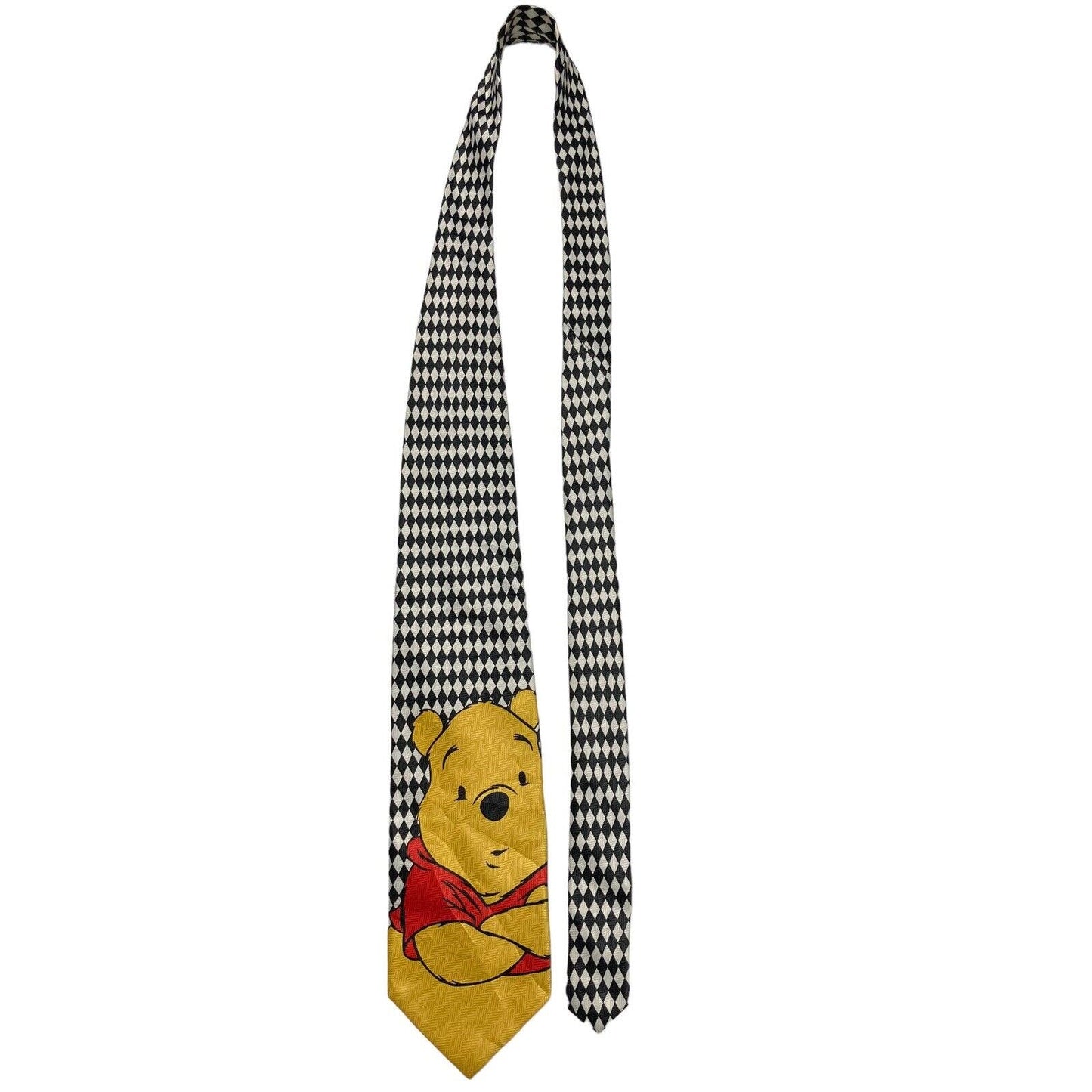 Disney Winnie The Pooh Black White Diamond Pattern Vintage Novelty Necktie