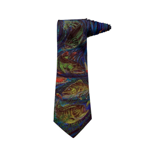 D’em Crazy Fish Salmon Bass Trout Vintage Novelty Necktie Polyester