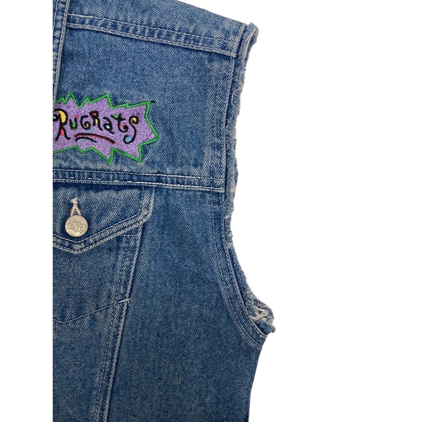 Nickelodeon Rugrats Embroidered Angelica Girls Denim Jean Vest Size 10