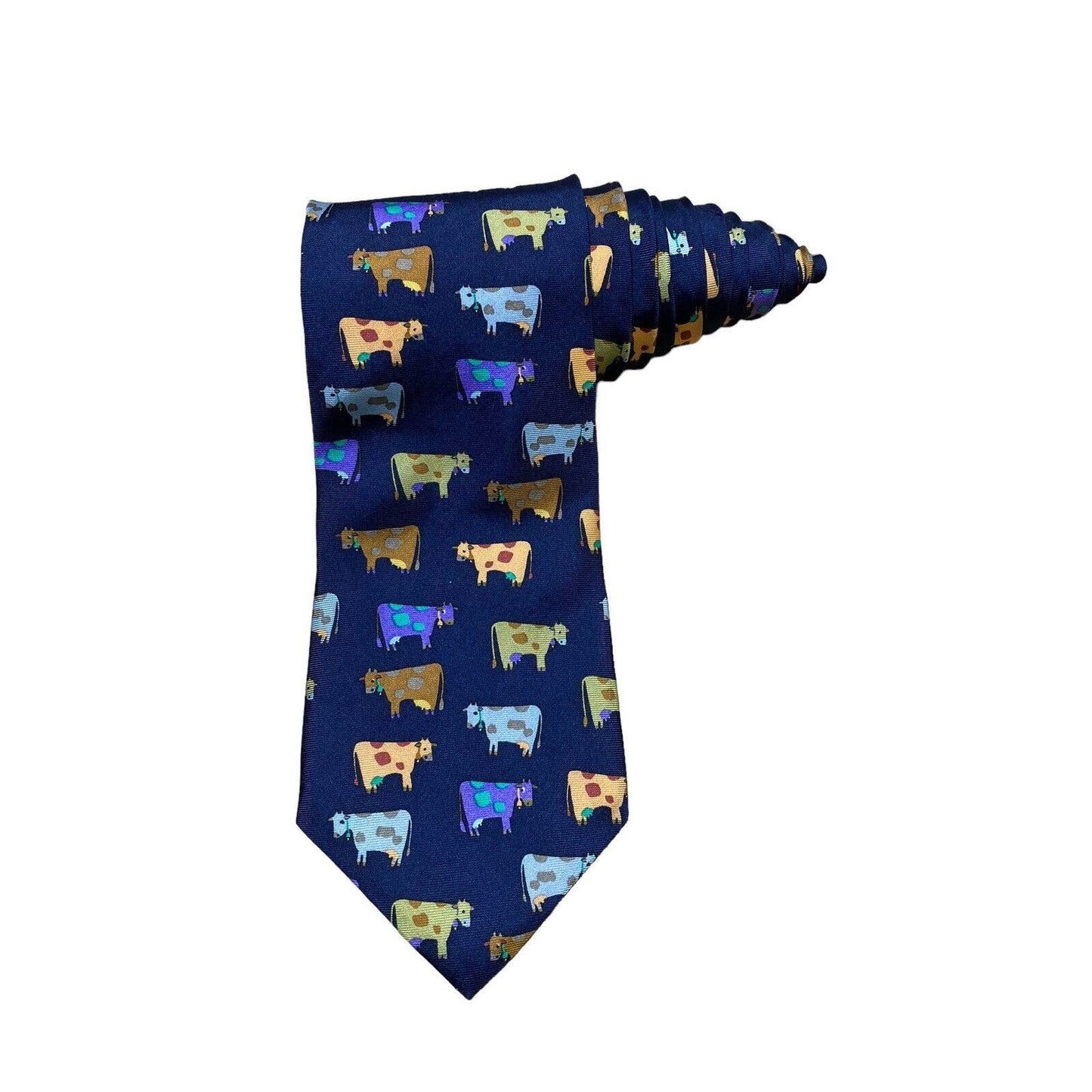 ALYNN Neckwear "MOO!" 100% Silk Multicolor Purple Color Cows Navy Novelty Tie