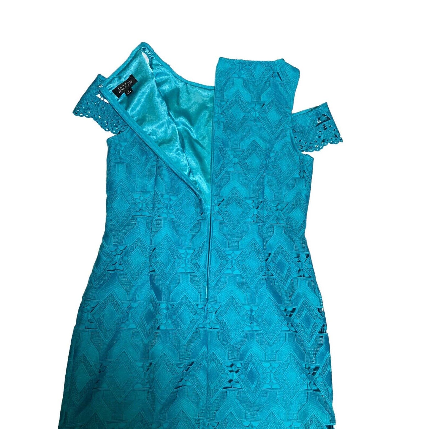 Tahari Arthur S Levine Turquoise Shift Lined Lace Dress Size 6