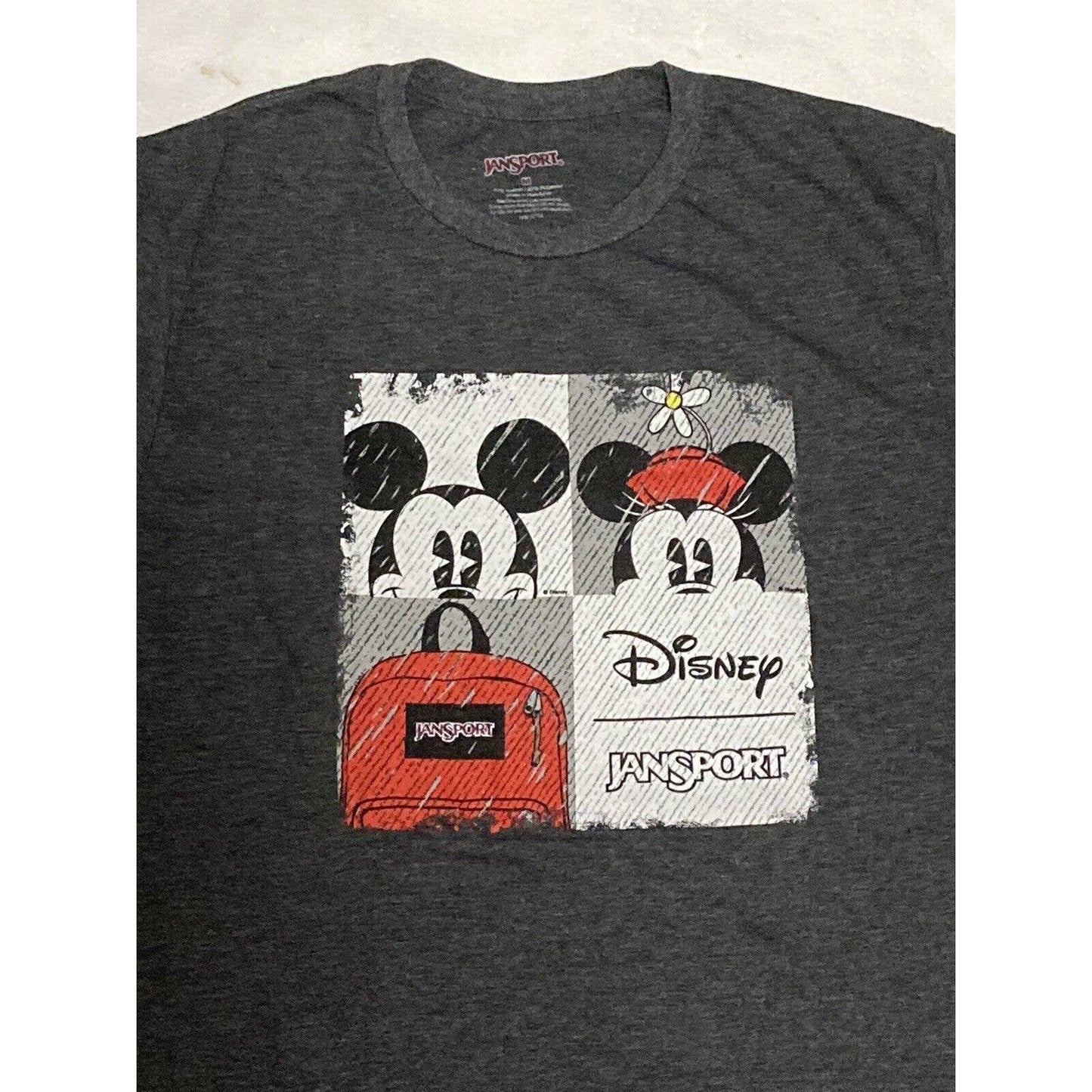 DISNEY x JANSPORT Shirt Mens Medium Mickey Minnie Mouse Journeys Gray Staff Tee