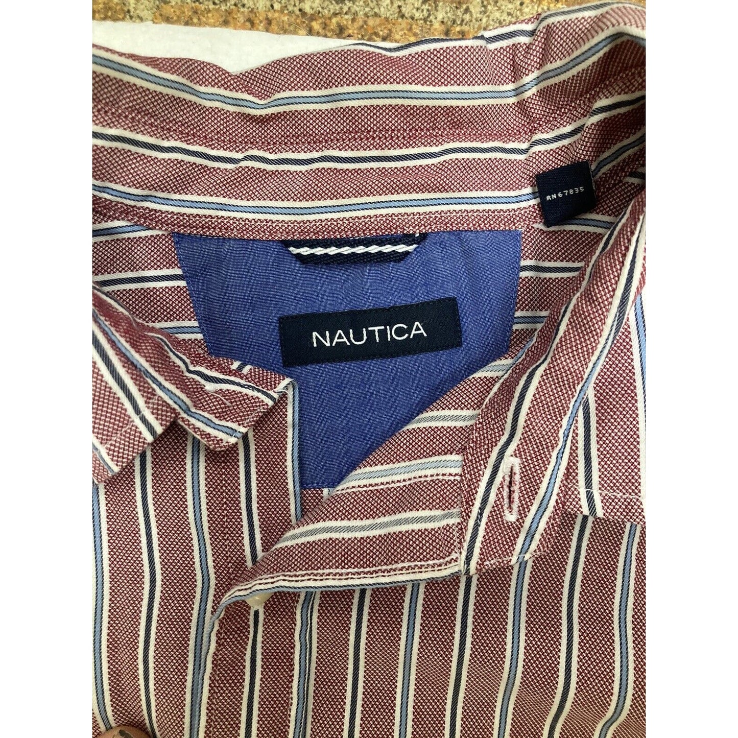 Nautica Mens Pink Blue Striped Button Down Shirt XL