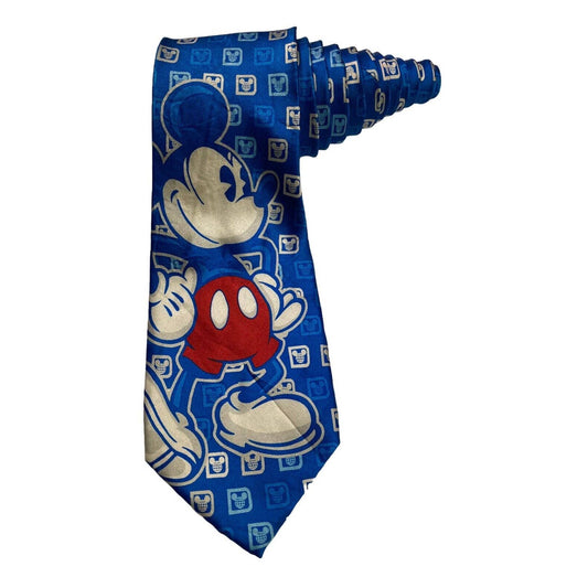 Disney Parks Mickey Mouse Logo Blue 100% Silk Novelty Necktie