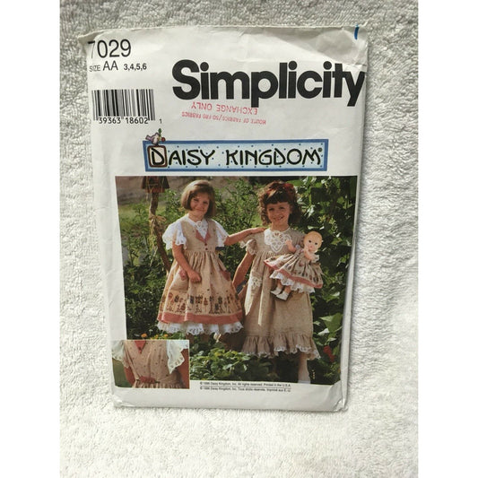 Simplicity 7029 Daisy Kingdom Pinefore Dress Doll Clothes Sewing Pattern Sz 3-6
