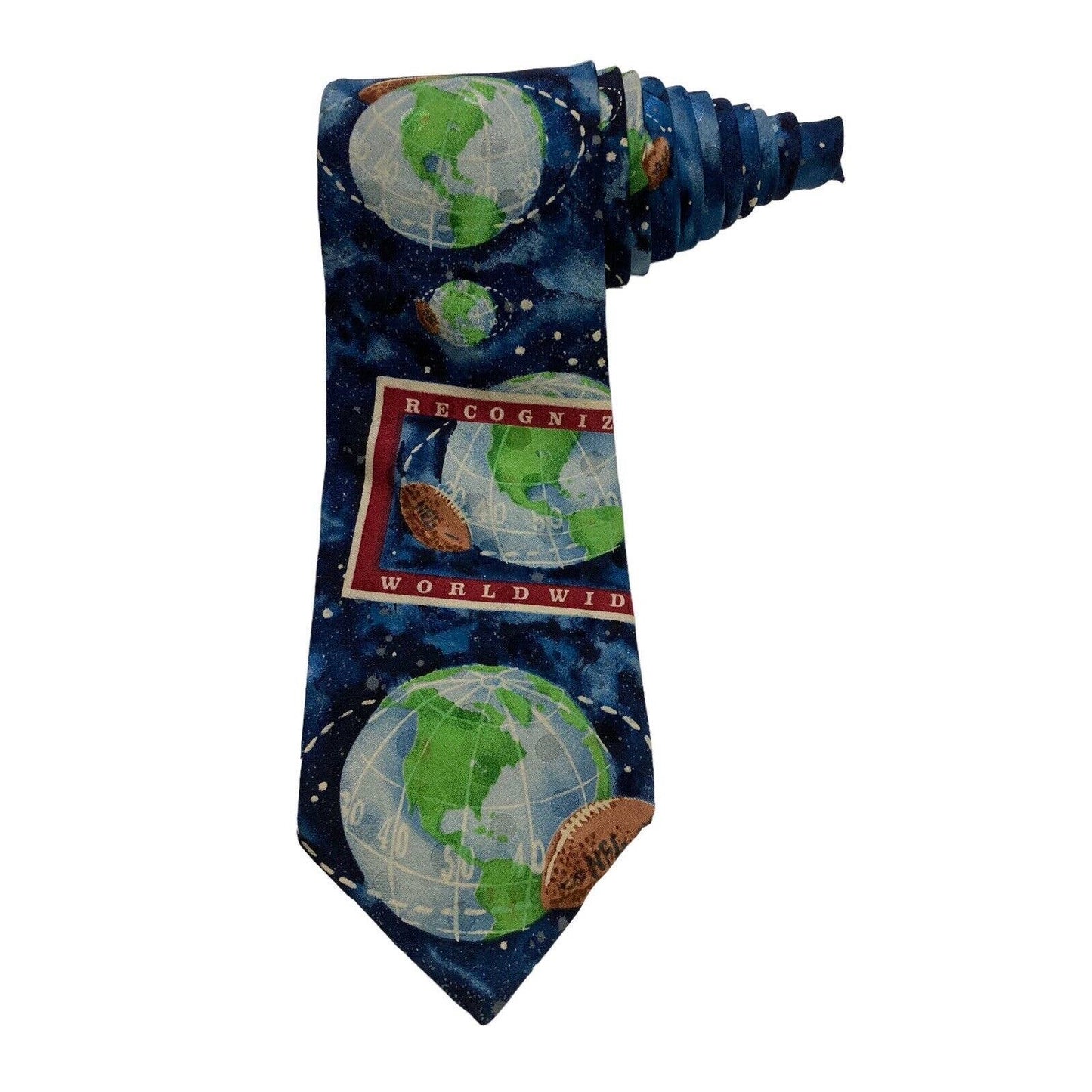 Ralph Marlin NFL Football Recognized Worldwide Globe 1992 100% Silk Necktie