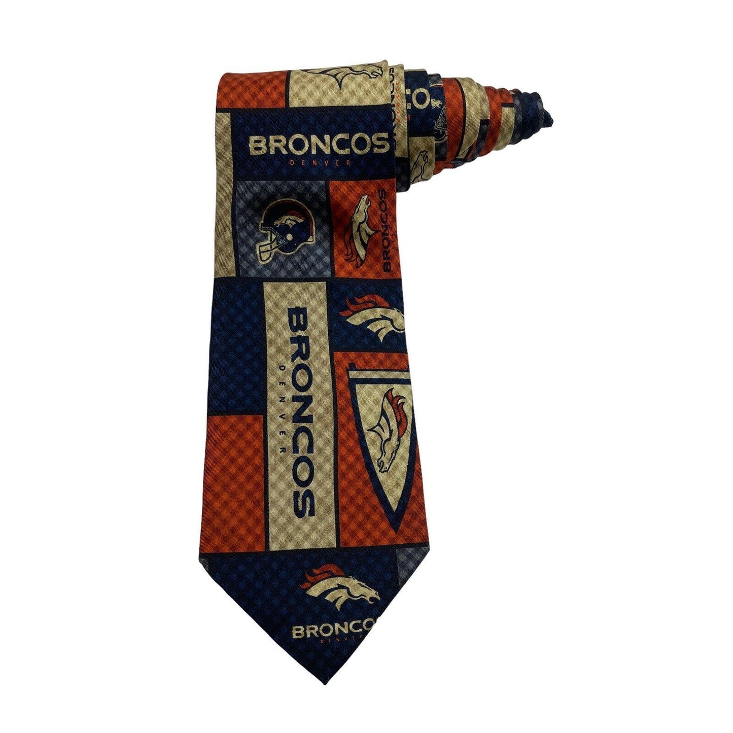 NFL Football Denver Broncos Logo Mascot Helmet Novelty Vintage Silk Necktie