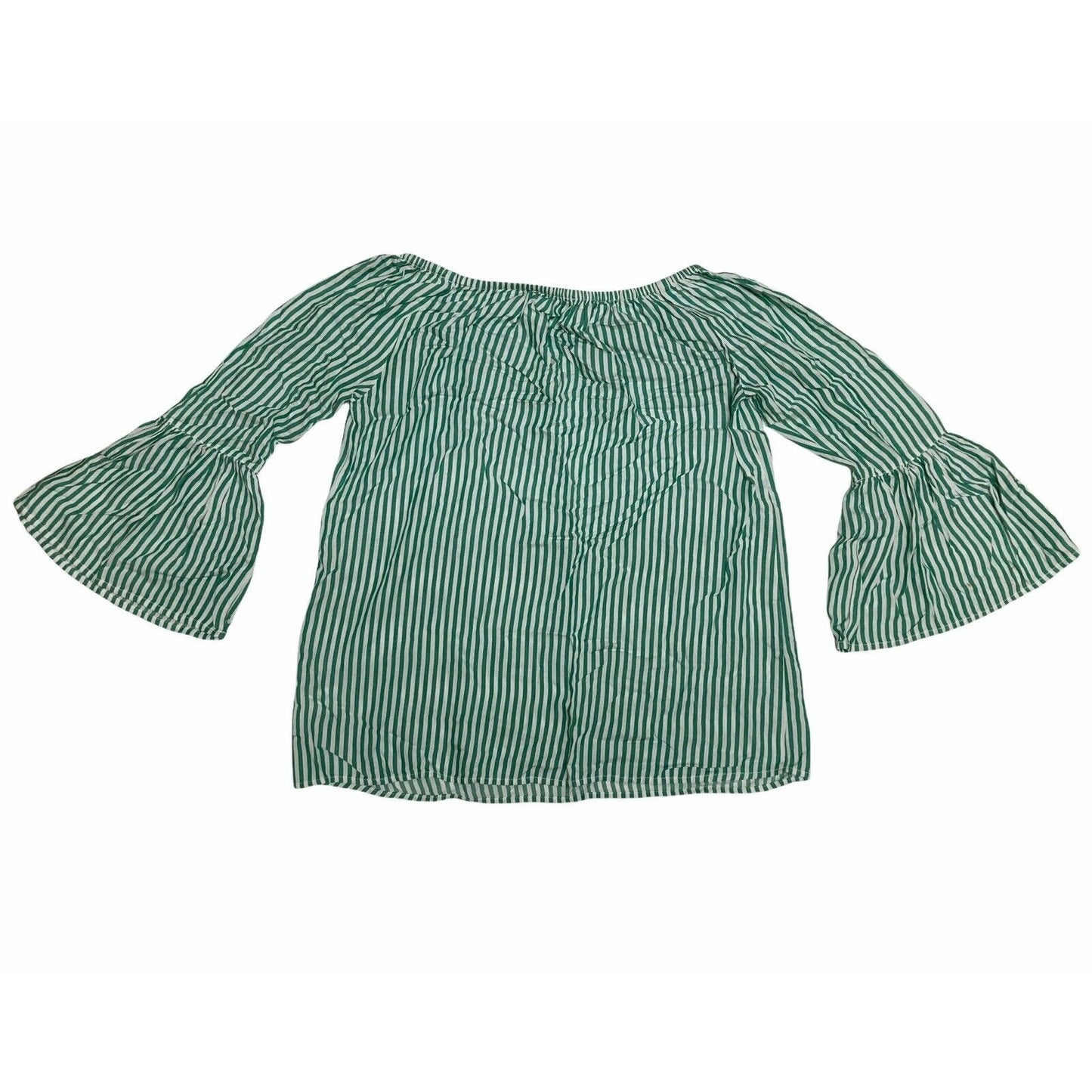 Beach Lunch Lounge Bell Sleeve Striped Blouse Size S Small Green