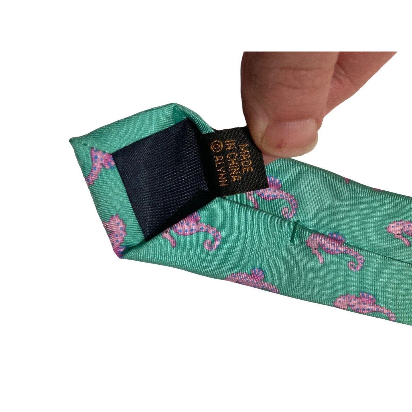 Alynn Neckwear Seahorse Green Pink Vintage Novelty Necktie 100% Silk