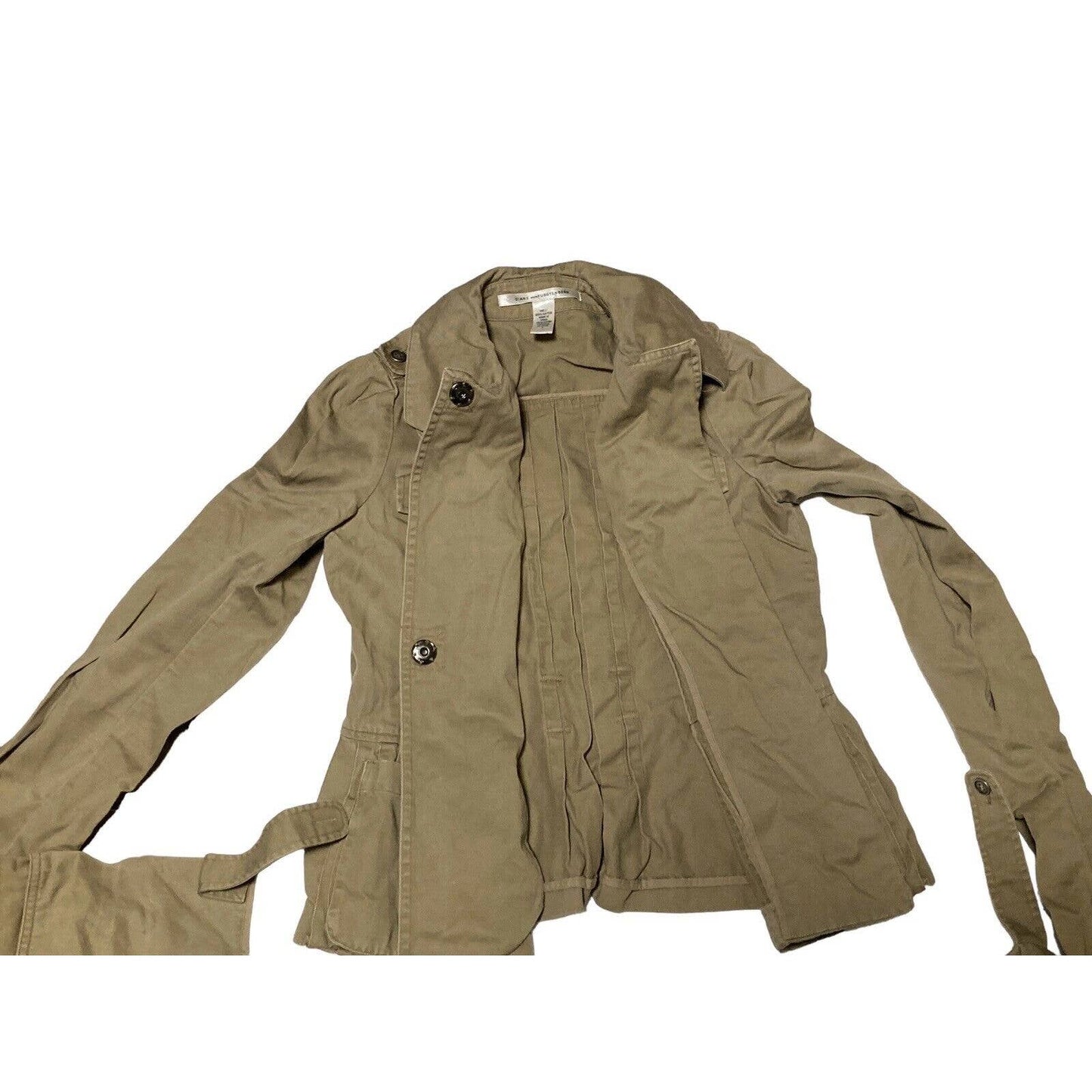 Diane Von Furstenberg 100% Cotton Brown Blazer Utility Jacket Size 4