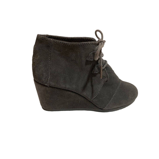Toms Boots Womens Gray Kala Desert Wedge Ankle Bootie Lace Up Casual Suede Sz 8