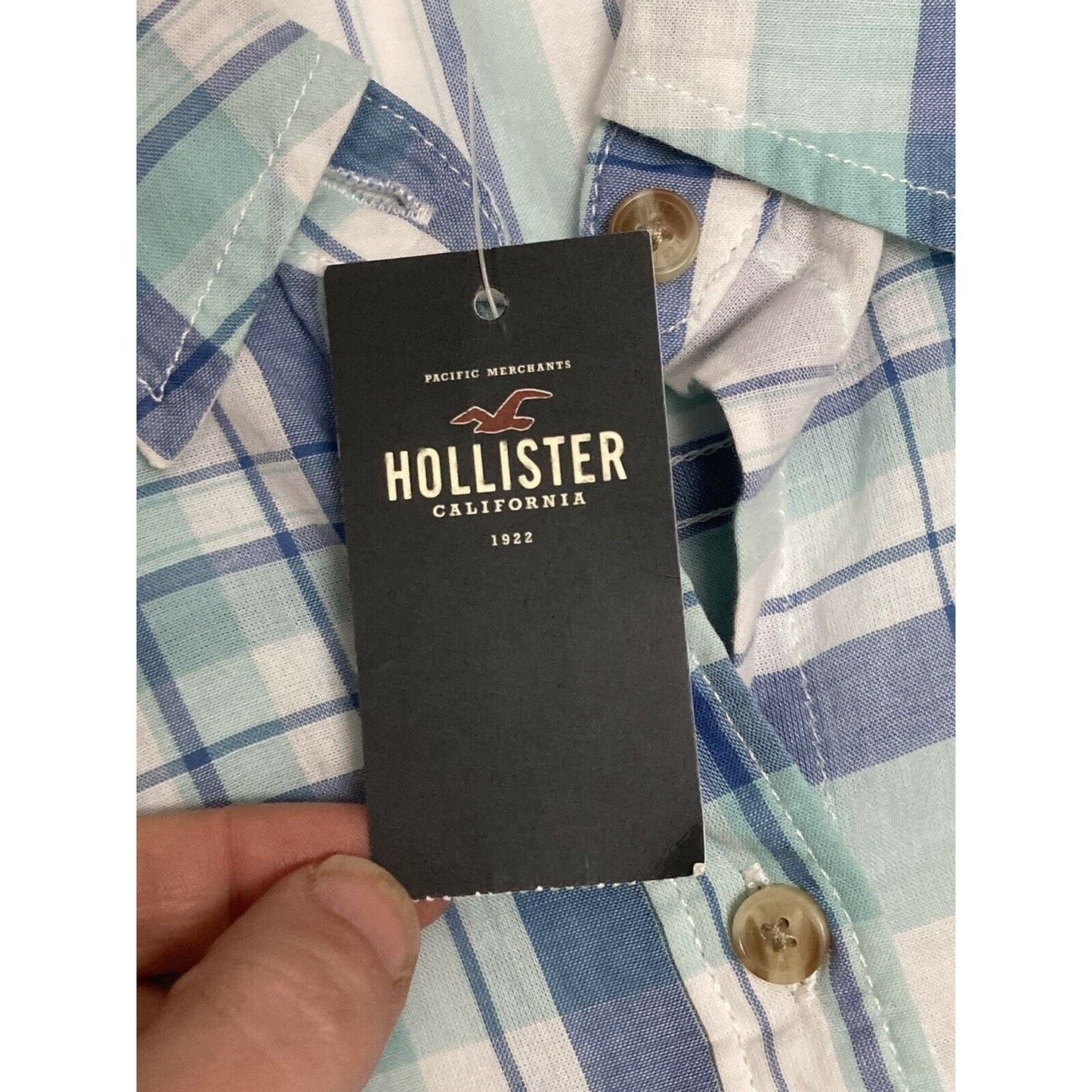 Hollister Button Down Blue Plaid Long Sleeve Shirt Size Small