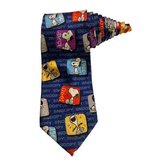 Peanuts Snoopy Through The Years Cartoon Vintage Novelty Necktie 100% Silk