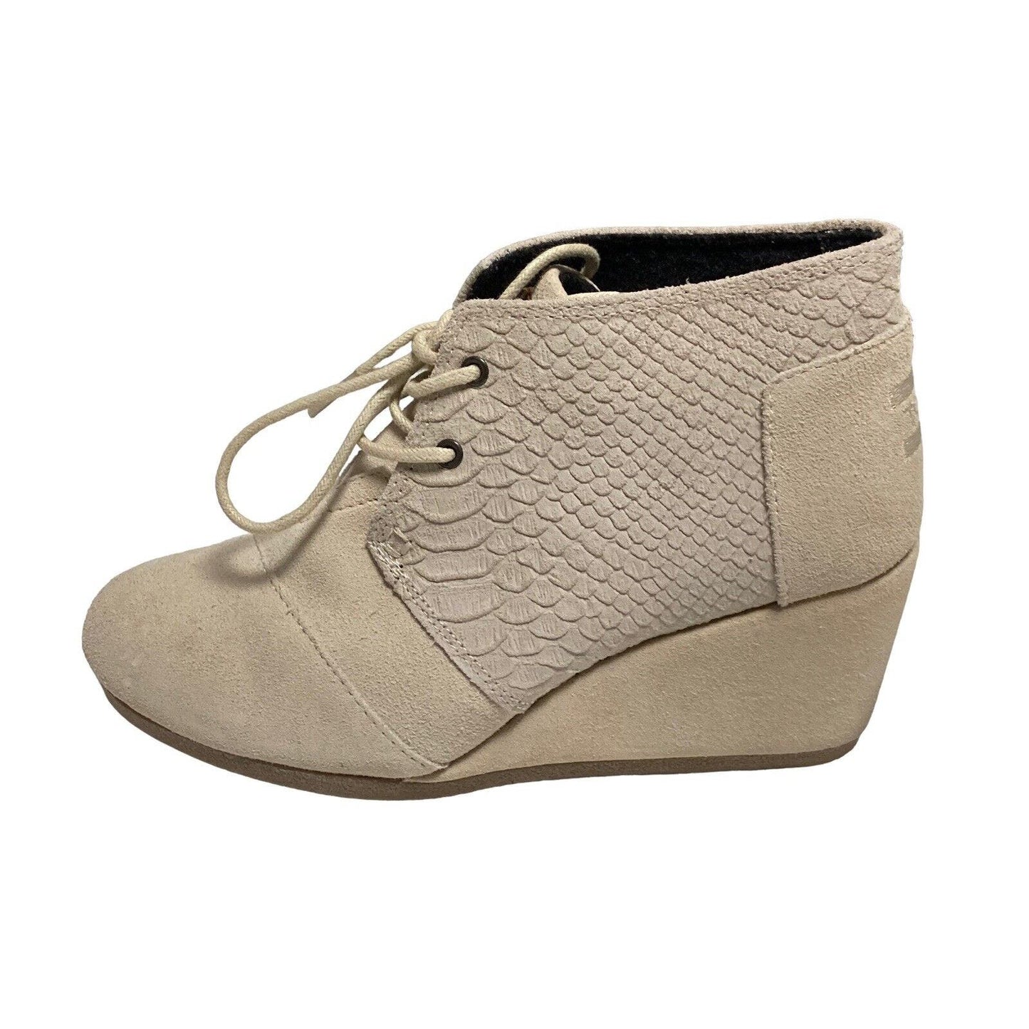 Toms Desert Wedge Cream Shoes Size 7 Women’s Lace Up Suede
