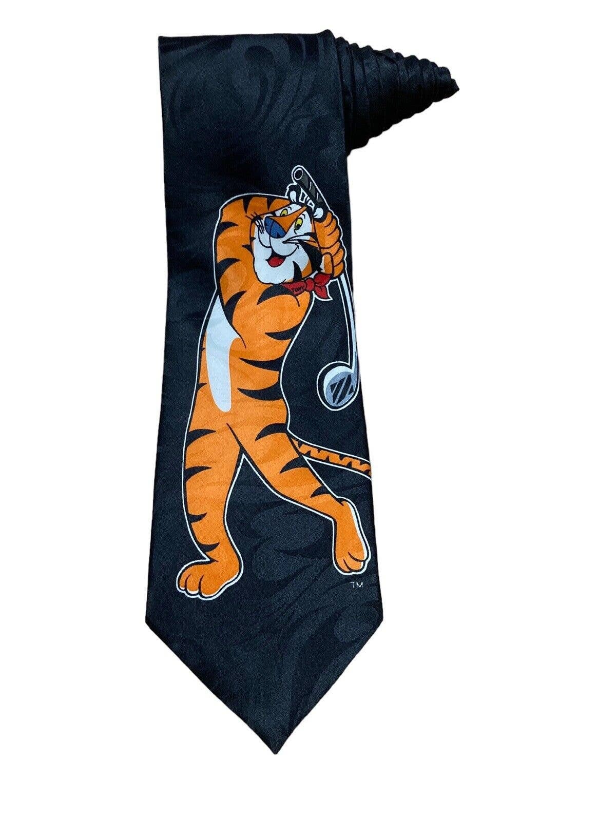 Kellogg’s Frosted Flakes Tony The Tiger Golfing Mascot Vintage Novelty Tiger Golfing Mascot Vintage Novelty Necktie
